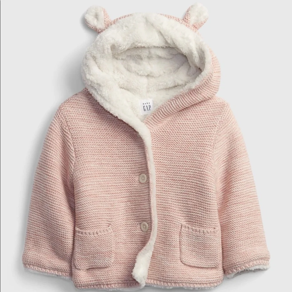 Baby Gap Sherpa Lined pink and Cream Jacket and Hat 3-6M
